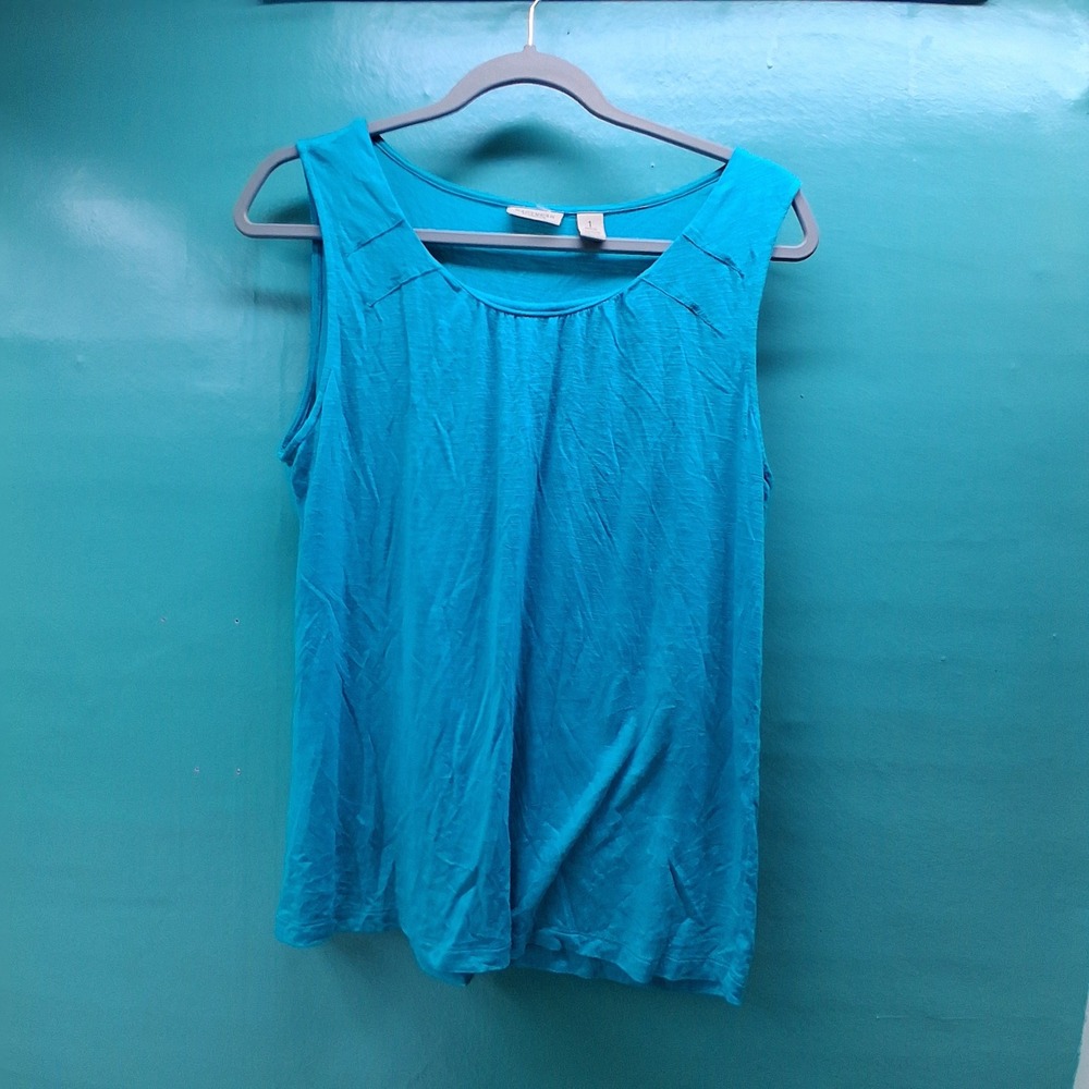 Chico's Easywear Tank Top 1 Turquoise Blue Sleeveless Pleated Scoop Neck Z720